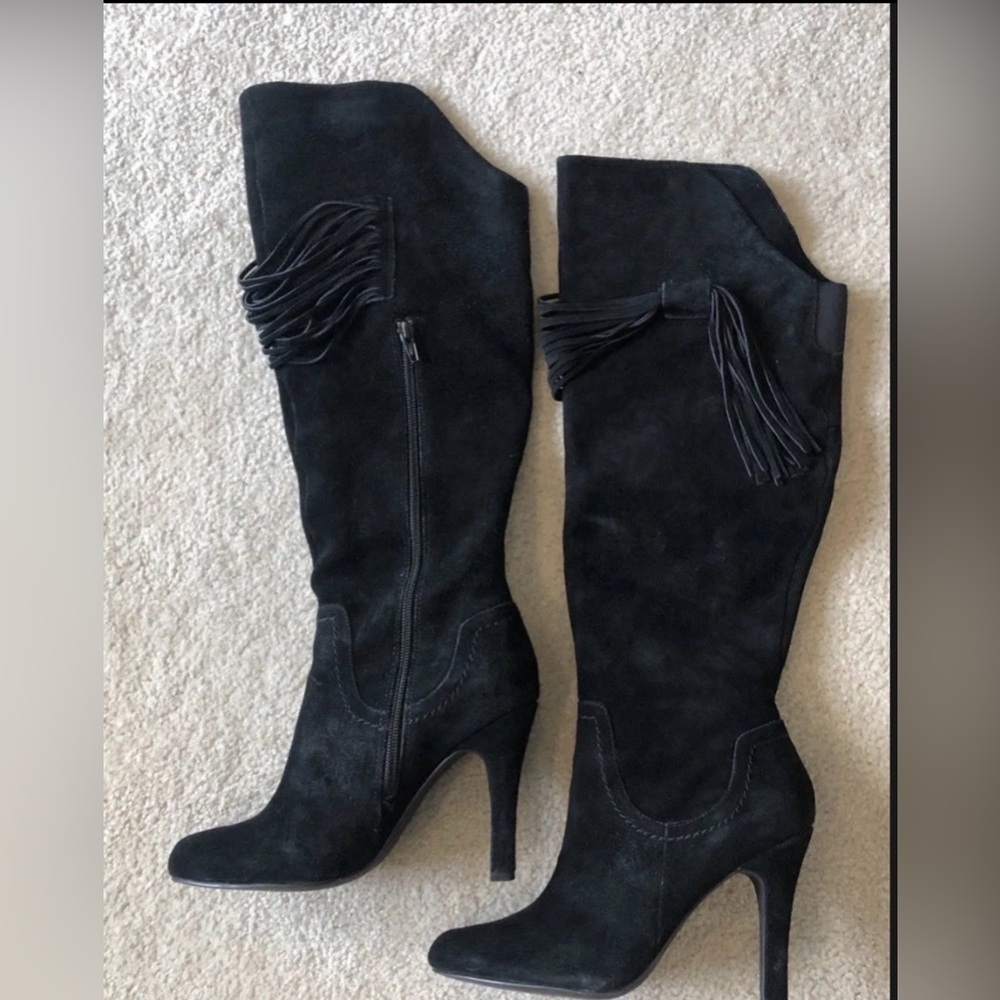 Black suede knee high boots